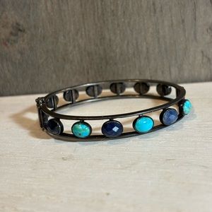Turquoise and Blue Sapphire Vintage Sterling Bracelet
